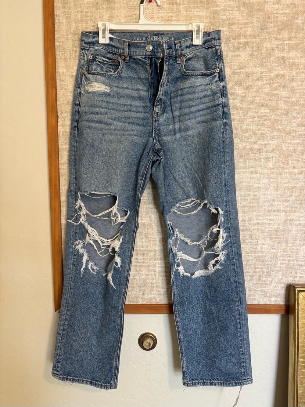 American Eagle Outfitters Washed Blue Distressed Boyfriend Jeans